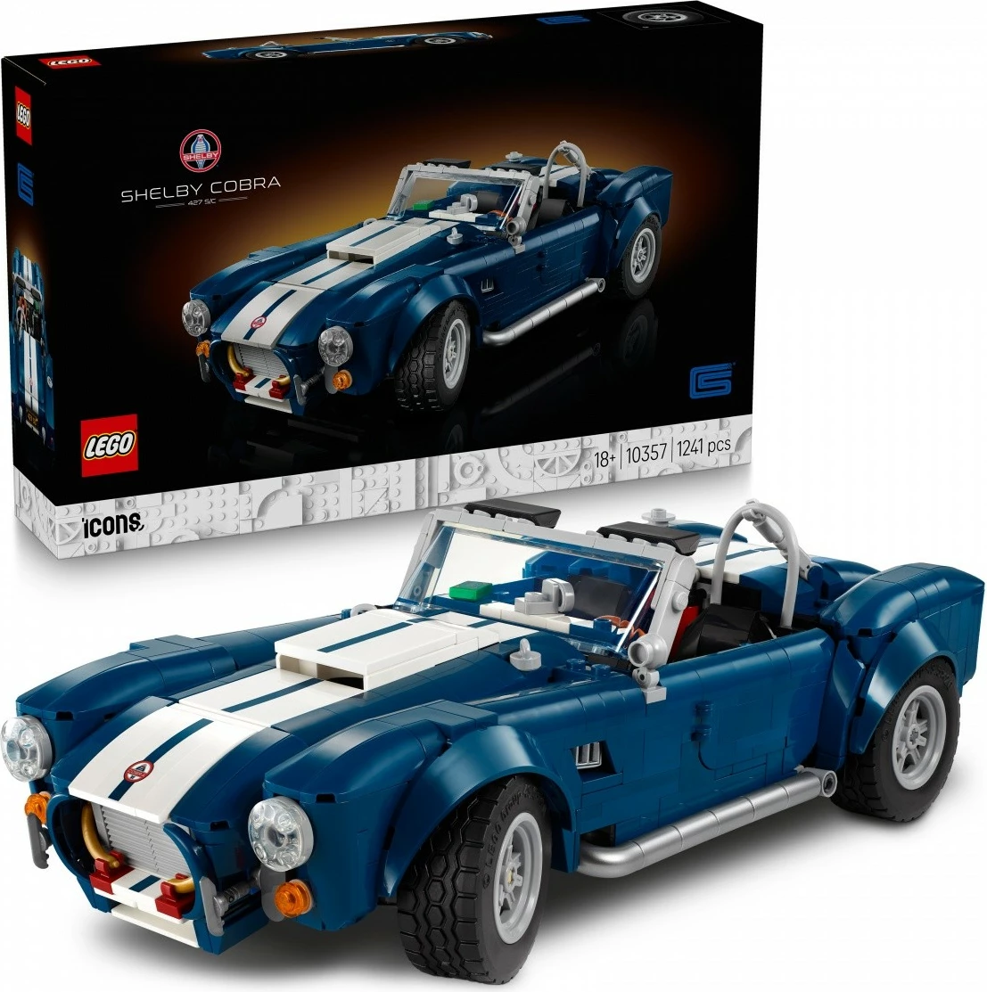 Set ndërtimi LEGO Icons 10357 Shelby Cobra 427 S/C, 1241 copë, 18+, kaltër me vija të bardha, 1 set