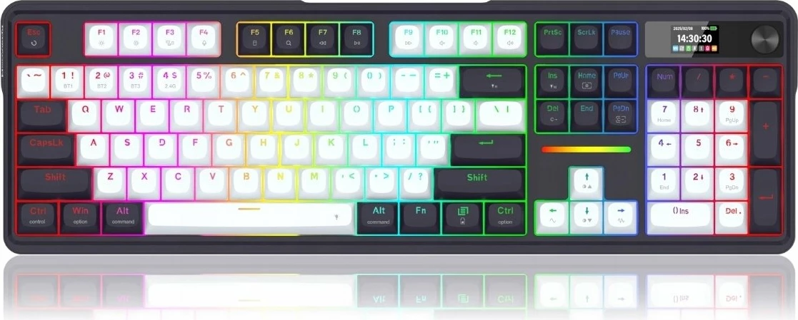 Tastierë gaming mekanike Redragon TERRAFLARE K762WB-RGB-PRO, full-size 104 taste, Bluetooth/2.4GHz/USB, RGB, hot-swap, PBT, bateri 4000mAh, QWERTY US, e zezë, set me receiver 2.4GHz