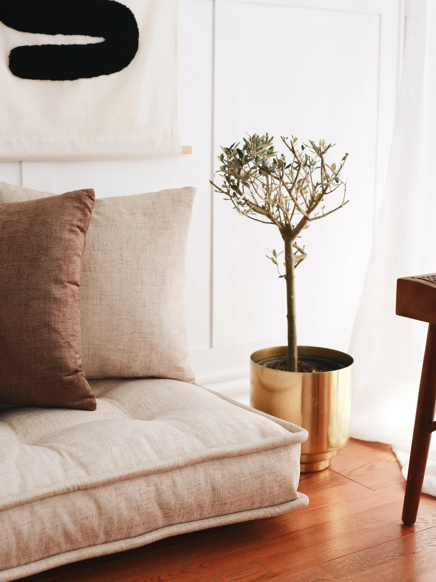 Jastëk i madh prej kadifeje, ngjyrë krem, Atelier del Sofa, Naturel Yer