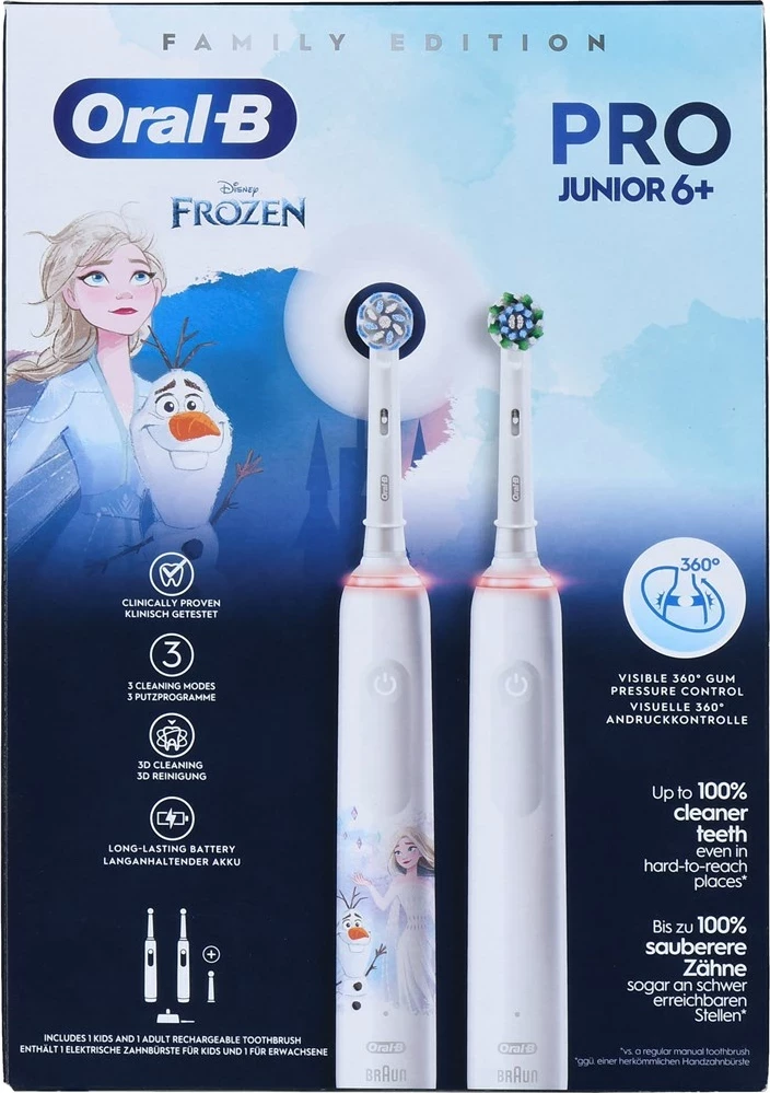 Furçë dhëmbësh elektrike Braun Oral-B Pro 3 3000 dhe Junior Frozen, e bardhë, set