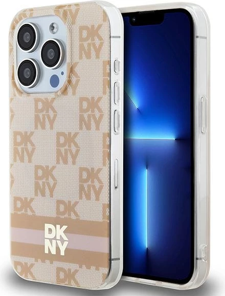 Mbështjellës DKNY IML Checkered Mono Pattern & Printed Stripes MagSafe për iPhone 15 Pro, rozë