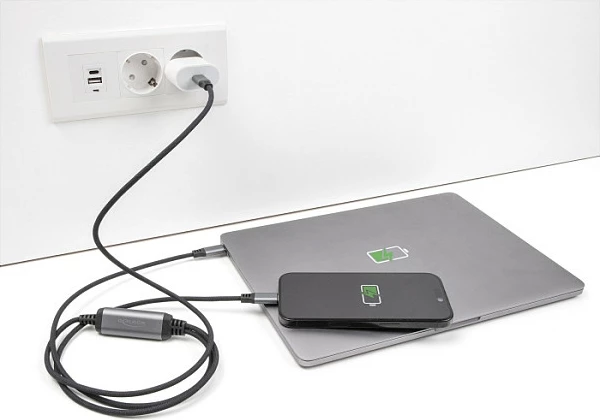 Kabllo karikimi DeLOCK 81271, USB-C në 2x USB-C, 1.2 m, PD 100W, 5A, zi/gri