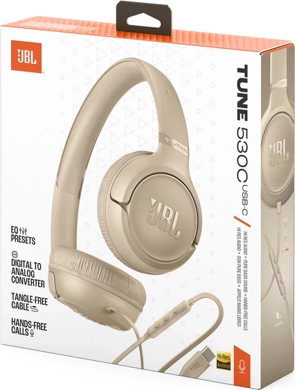 Kufje JBL Tune 530, me kabllo USB-C, bezhë