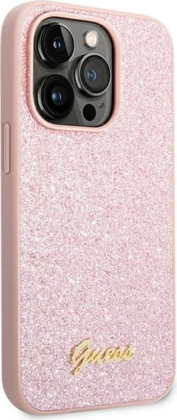 Mbështjellës Guess GUHCP14XHGGSHP për iPhone 14 Pro Max 6.7", Glitter Script, Rozë