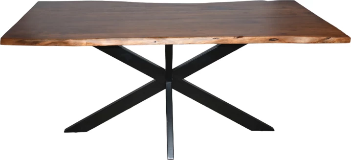 Tavolinë Lenoua, dru akacie masiv, trashësi 3.7-4cm, ngjyrë arre, këmbë metalike të zeza, 180x90x76cm