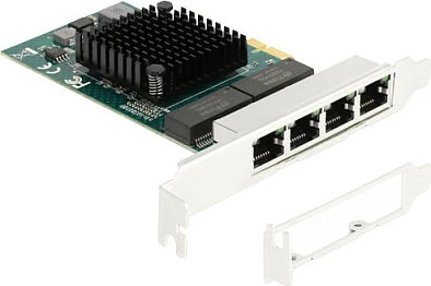 Kartelë rrjeti DeLOCK PCIe x1, 4x RJ45 Gigabit LAN, PCIe 2.0, gri