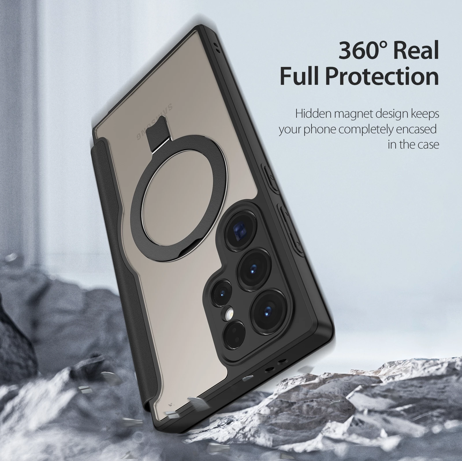 Mbështjellës Dux Ducis Skin X Pro me kapak dhe unazë magnetike për Samsung S24 Ultra, i zi