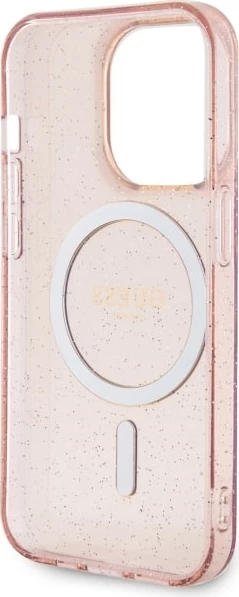 Mbështjellës Guess GUHMP14LHCMCGP për iPhone 14 Pro 6.1", Glitter Gold MagSafe, Rozë