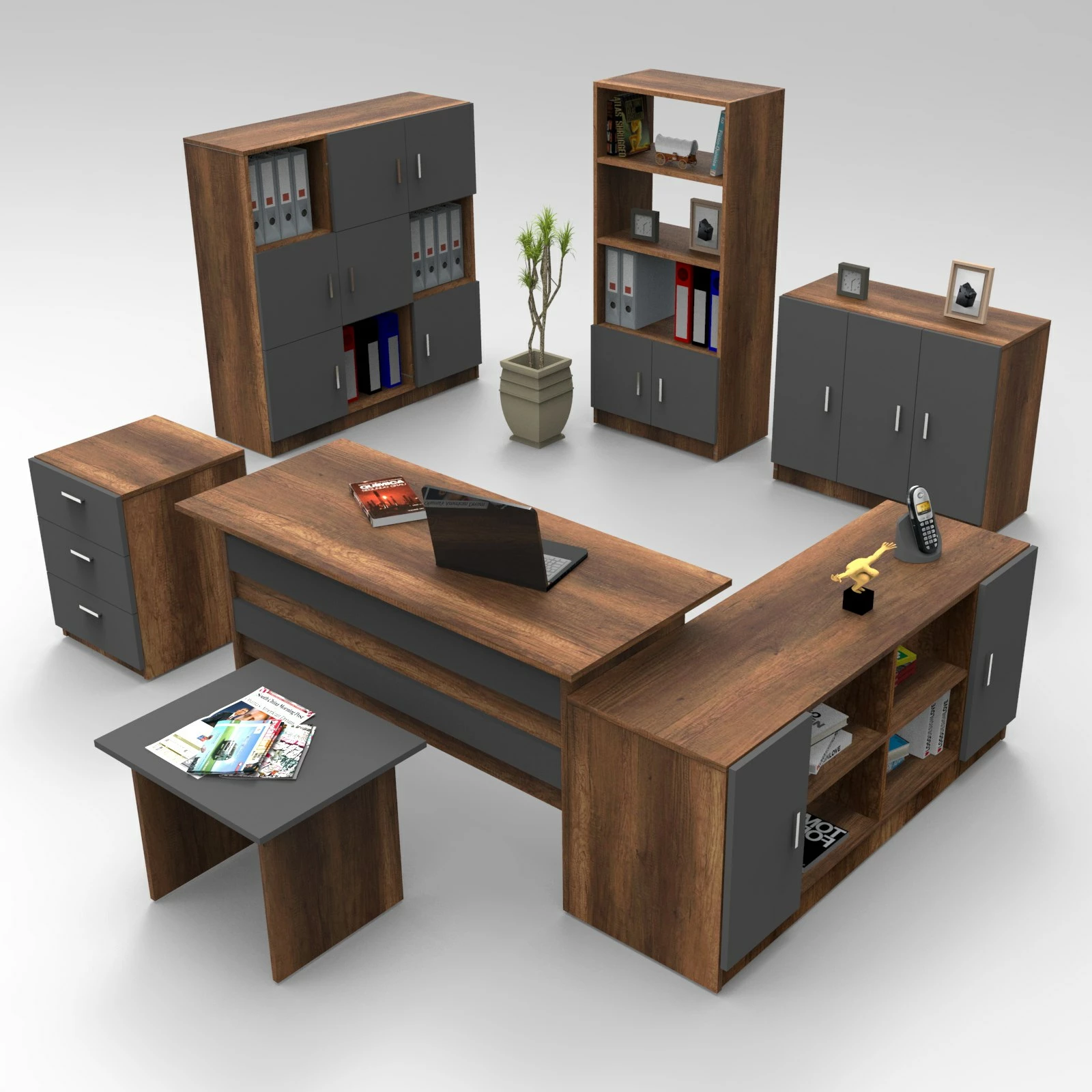Set mobiljesh për zyre Skye Decor, Vo19-Ba, ngjyrë barok dhe antracit
