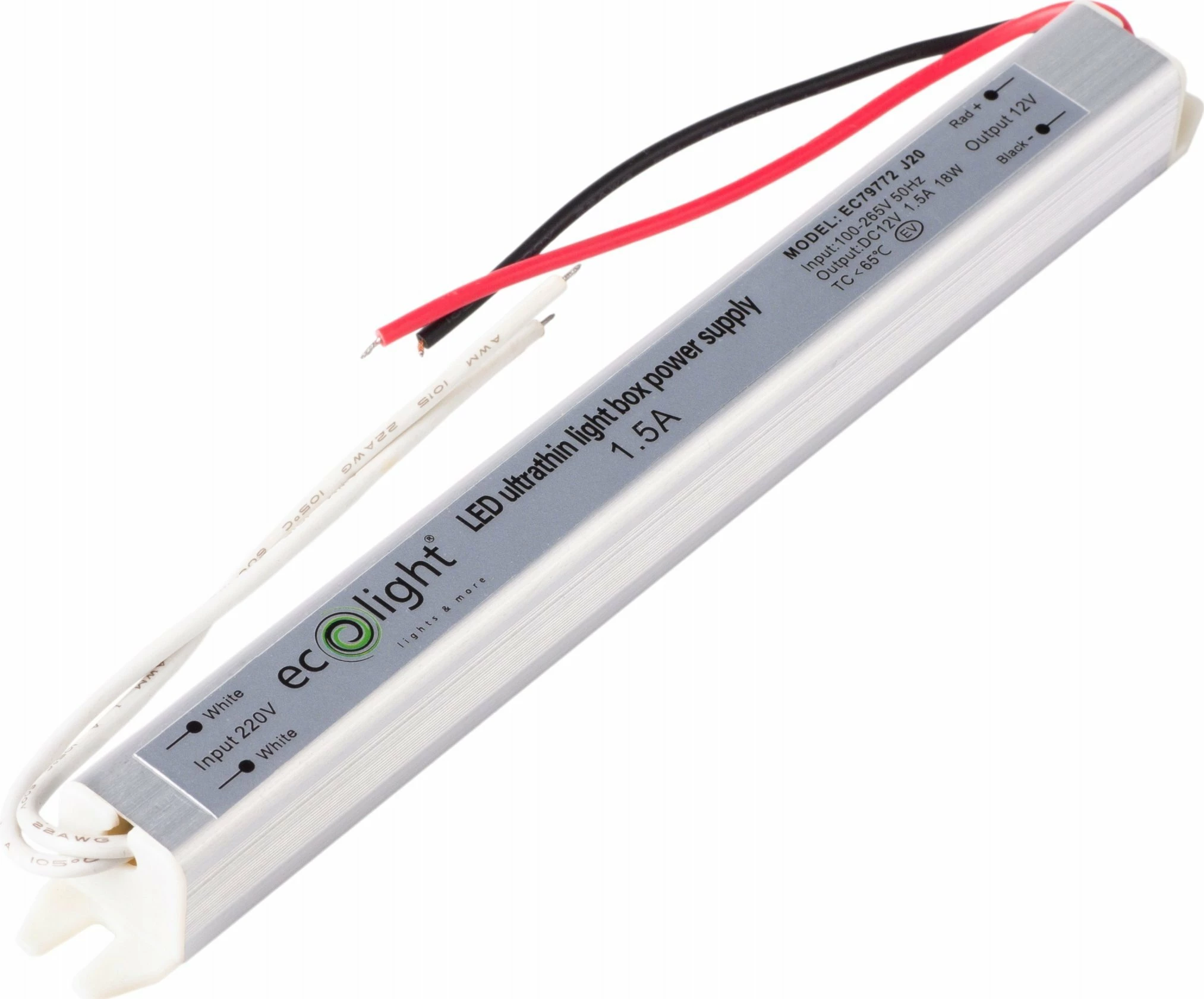 Furnizues rryme LED ECOLIGHT2 Eco Light EC79772 18W 12V 1.5A ultra slim, i bardhë