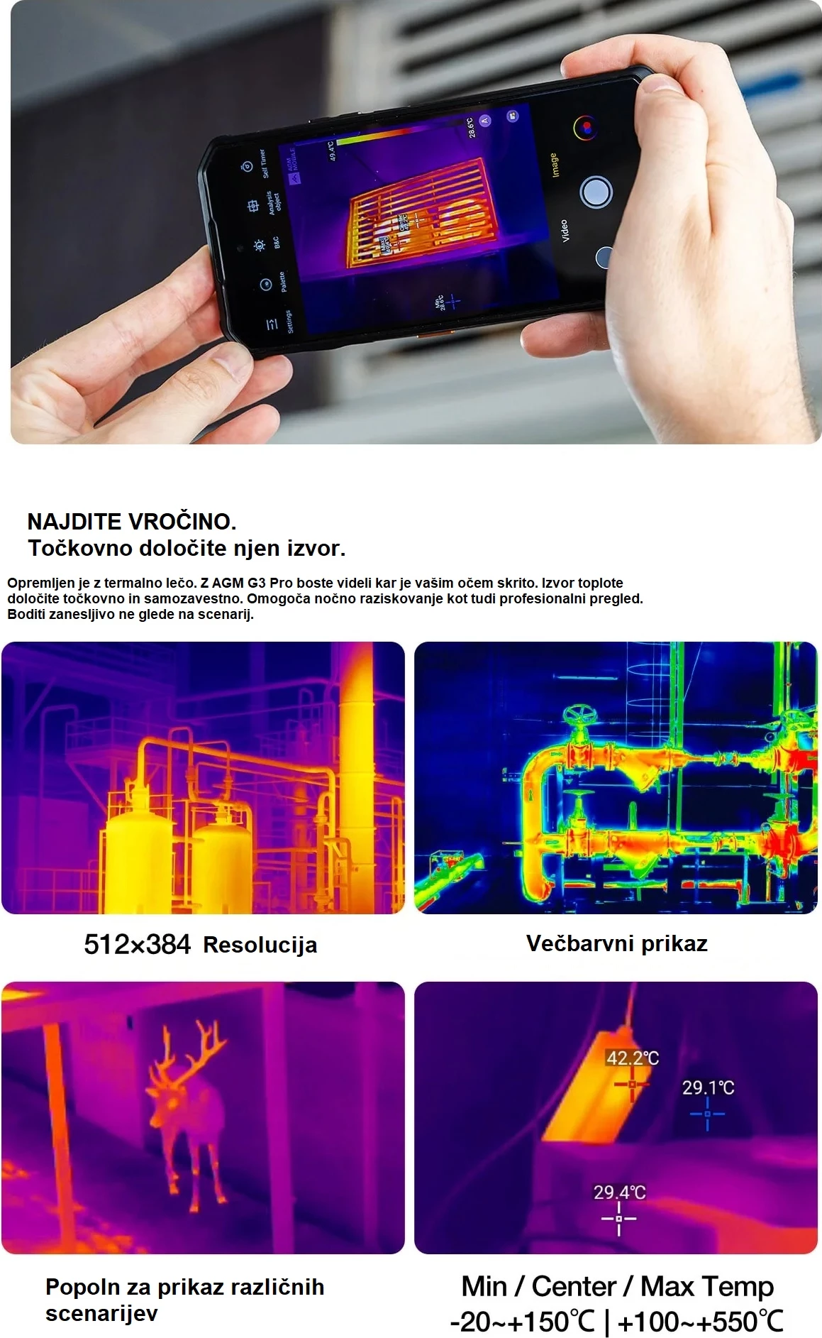 Celular AGM G3 Pro 12GB (+12GB) RAM / 512GB, kamerë termike, bateri 10000 mAh, zi/gri