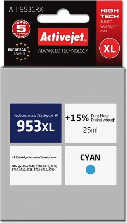 Ngjyrë zëvendësuese Activejet AH-953CRX për printer HP, 25 ml, e kaltër