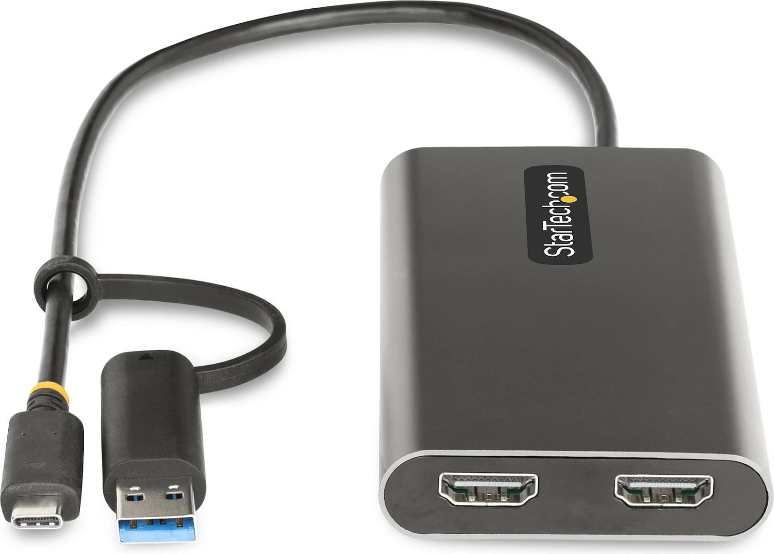 Adapter USB-C/A në Dual HDMI StarTech, 2x HDMI, 4K 60Hz, Power Delivery 100W, gri