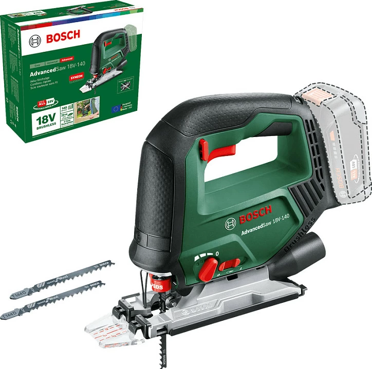 Sharrë tifo Bosch AdvancedSaw 18V-140, 18V, bateri Li-Ion 2.0Ah, me koffer, zi/gjelbër