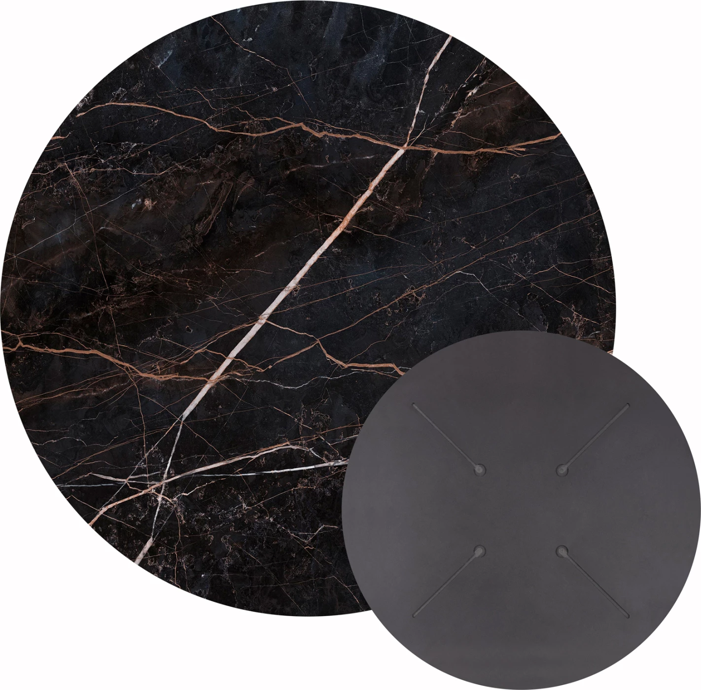Sipërfaqe tavoline rrumbullake, ngjyrë mermeri të zi, HPL, Φ70cm, set prej 2 copësh