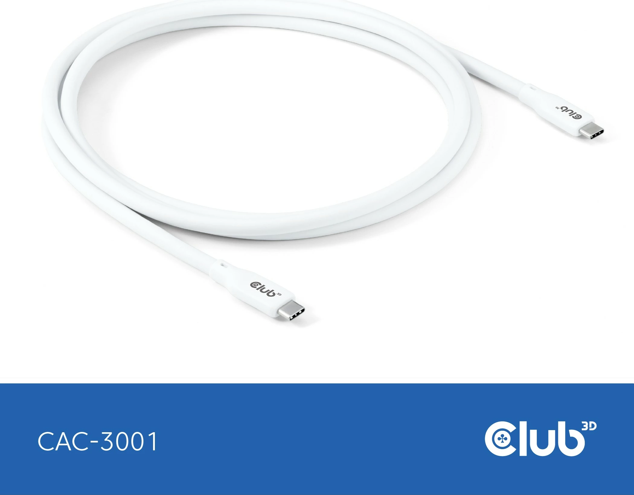 Kabllo USB-C Club3D CAC-3001, 2m, 240W, 20Gbps, e bardhë