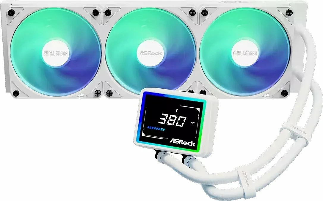 Ftohës uji AIO për CPU ASRock Challenger 360 Digital, radiator 360 mm, 3x120 mm PWM, ARGB, e bardhë, set me 3 ventilatorë (90-ACLA36-WAAGA6)