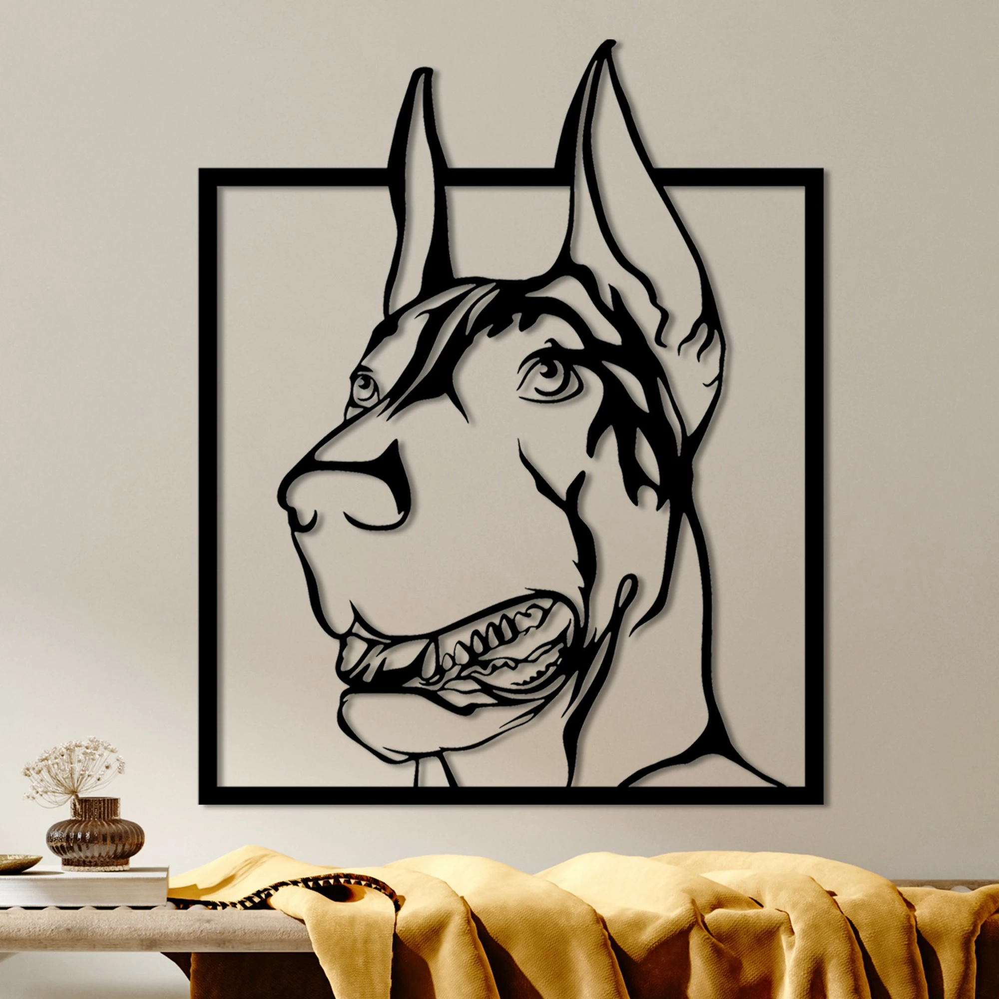Aksesor dekorativ metalik për mur, Wallity, Doberman