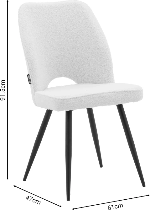 Karrige Renish bouclé, këmbë metalike të zeza, 61x47x91.5cm