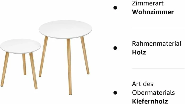 tavolinë kafeje SONGMICS Miza LET07WN, set 2 copë (45×50 cm + 35×35 cm), bardhë/natyrale