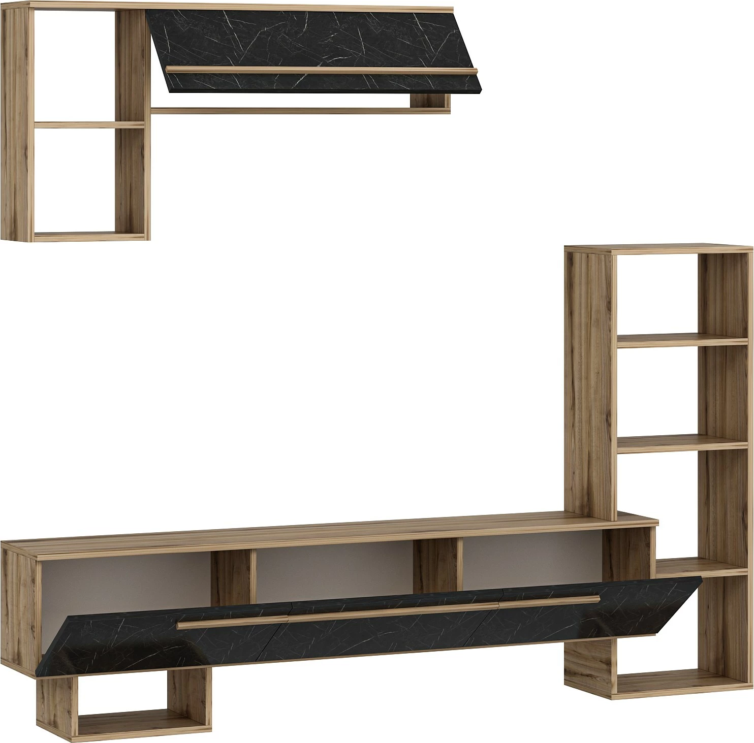 Komodë TV Hanah Home, Mega - Ciragan, Royal Marble, ngjyrë arre dhe e zezë