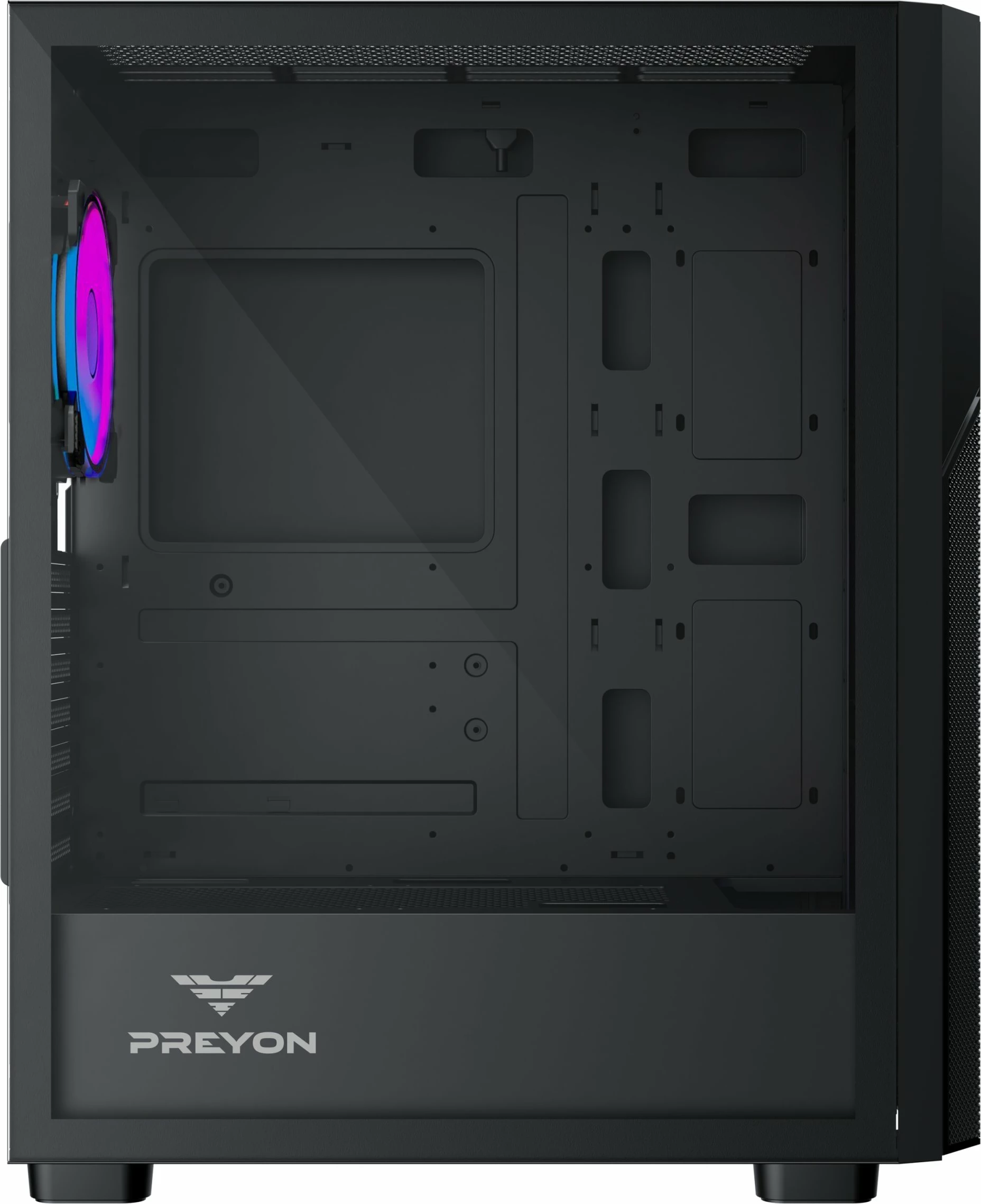 Kasë PREYON Nest Aero ARGB PNA04B Midi Tower, ATX/e-ATX, USB-C, 4x120mm PWM ARGB, e zezë
