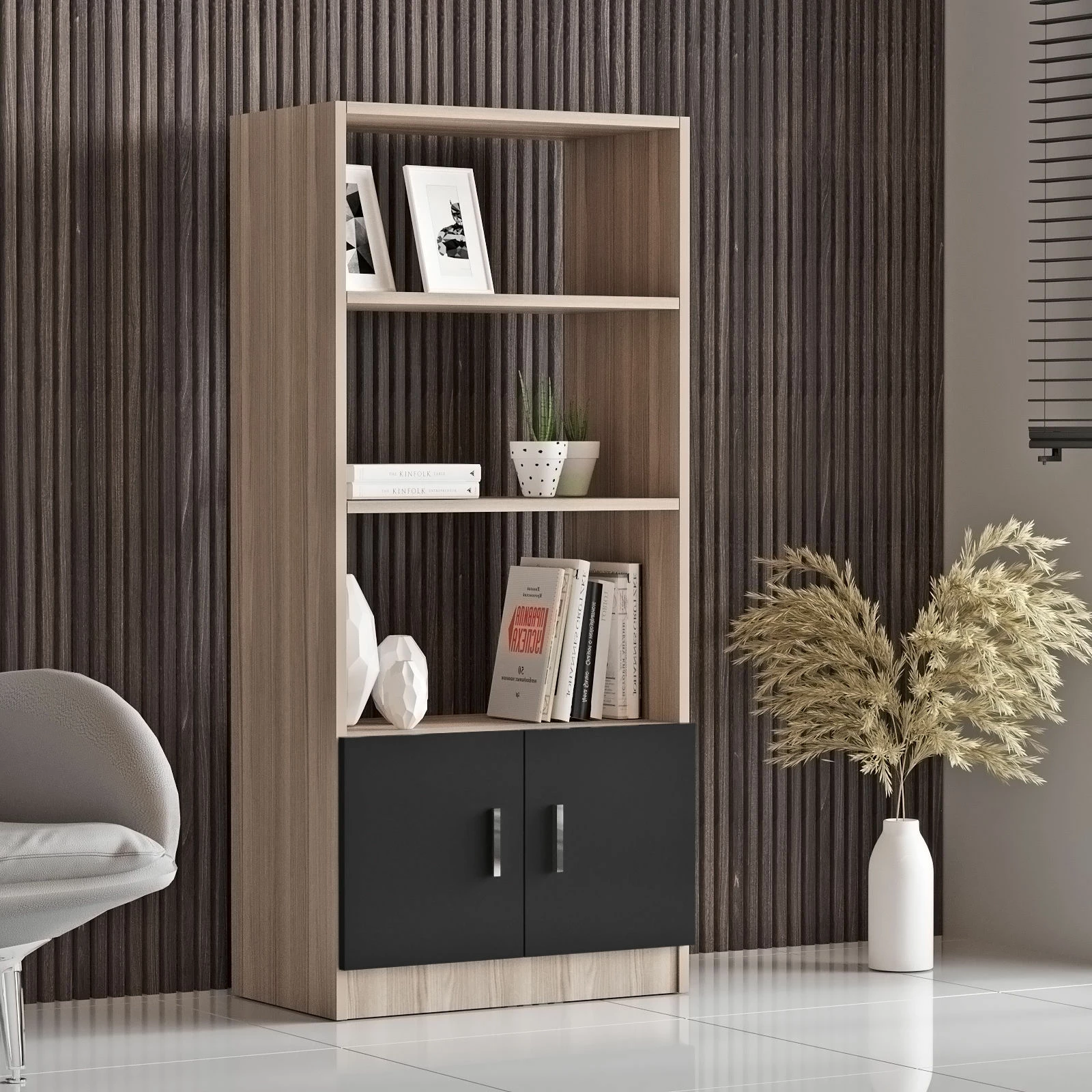 Set mobiljesh për zyre Hanah Home, Vo11-Ob, ngjyrë lis dhe e zezë