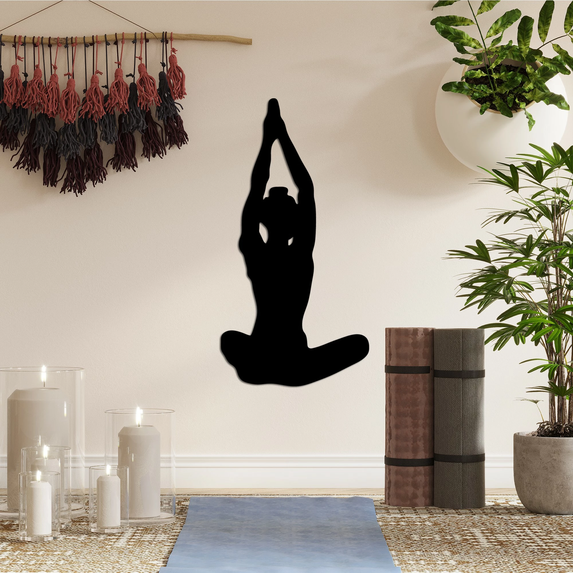Aksesor dekorativ metalik për mur, Wallity, Yoga 6, ngjyrë e zezë, 31x60cm