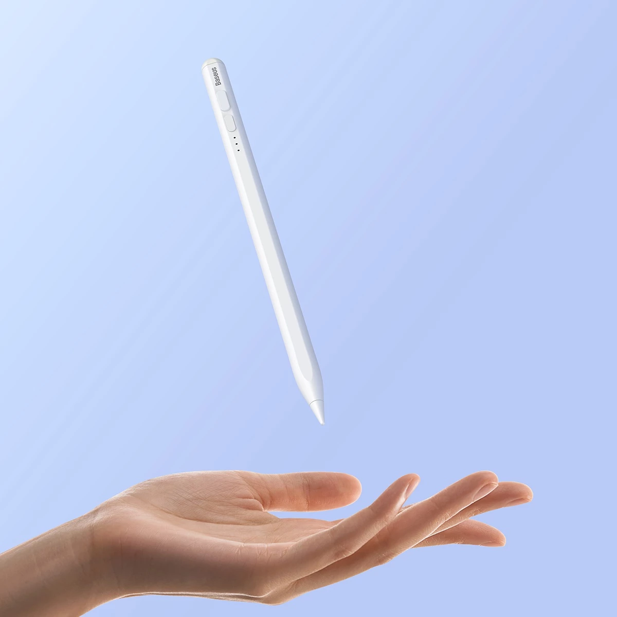 Stylus aktiv për iPad, Baseus Smooth Writing 2, SXBC060402, mbështetje për pjerrësi, bateri 130mAh, USB-C, tregues LED, e bardhë