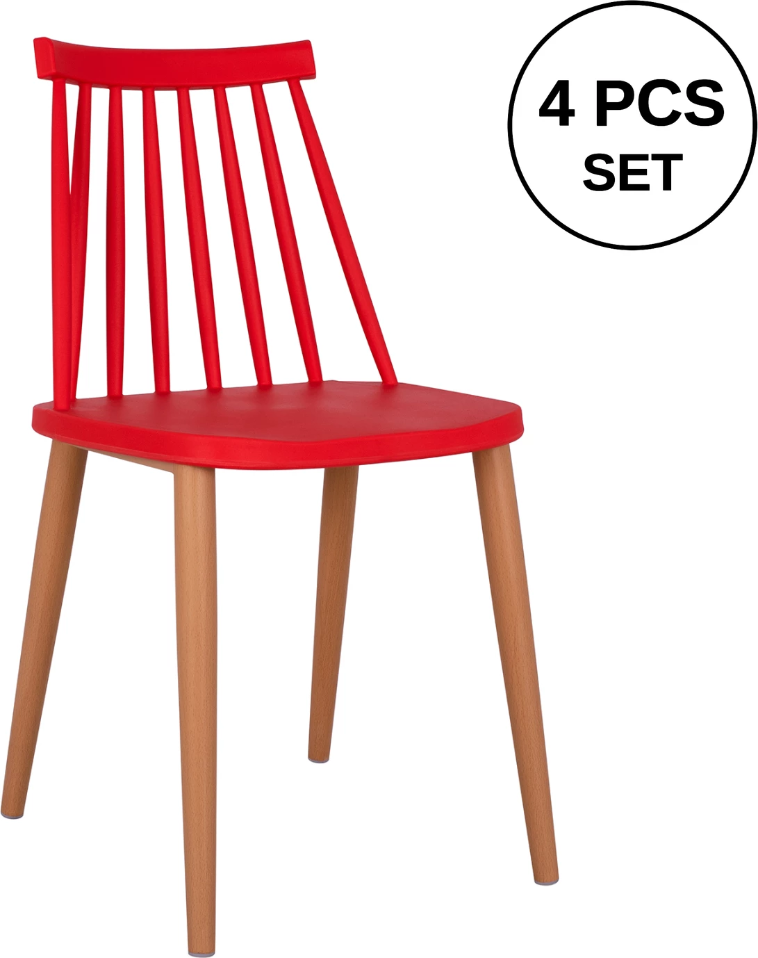 Karrige ngrënieje Vanessa e kuqe me këmbë metalike 42,5x47x81,5cm, set prej 4 copë