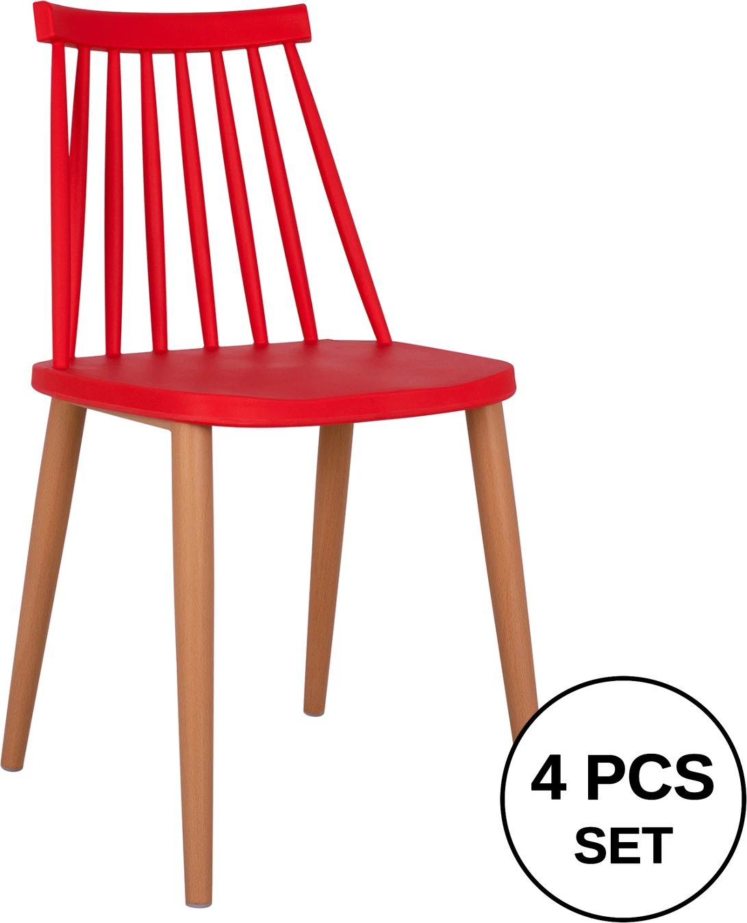 Karrige ngrënieje Vanessa e kuqe me këmbë metalike 42,5x47x81,5cm, set prej 4 copë