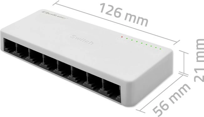 Switch Qoltec 52246, 8 porta RJ45, Fast Ethernet 100Mbps, i bardhë
