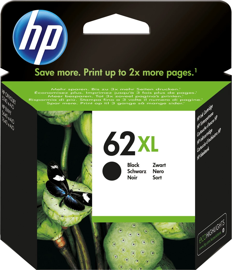 Kartush bojë, HP, 62XL C2P05AE, 600 faqe, madhësi XL, e zezë
