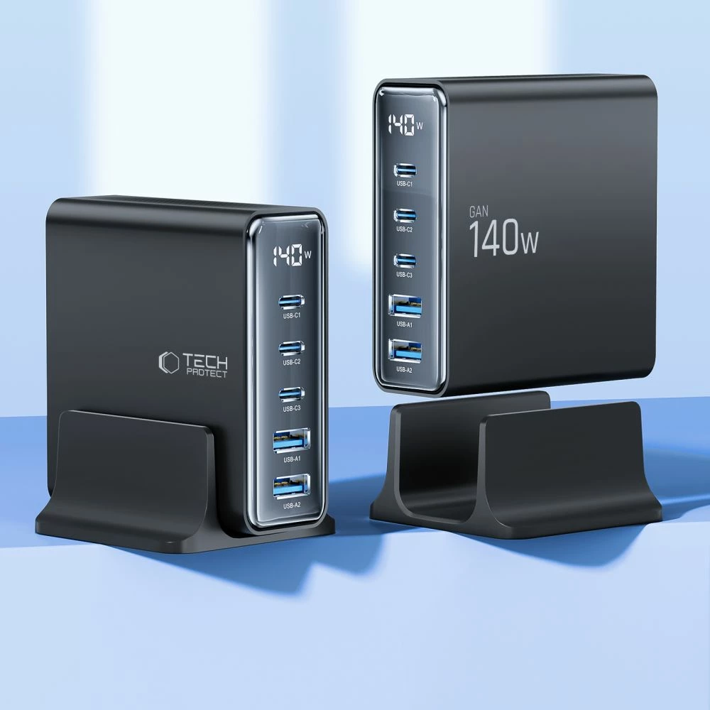 Stacion karikimi Tech-Protect DC140W-GAN, 5 porta, GaN, i zi