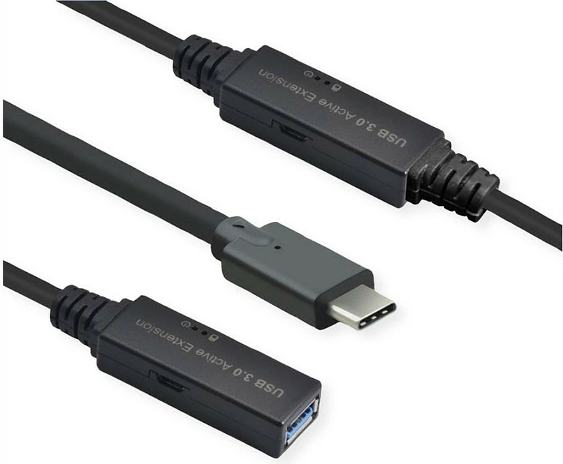 Kabllo zgjatëse aktive USB ROLINE 12.04.1066, USB-C në USB-A, 10m, USB 3.2 Gen 1, 5 Gbit/s, e zezë