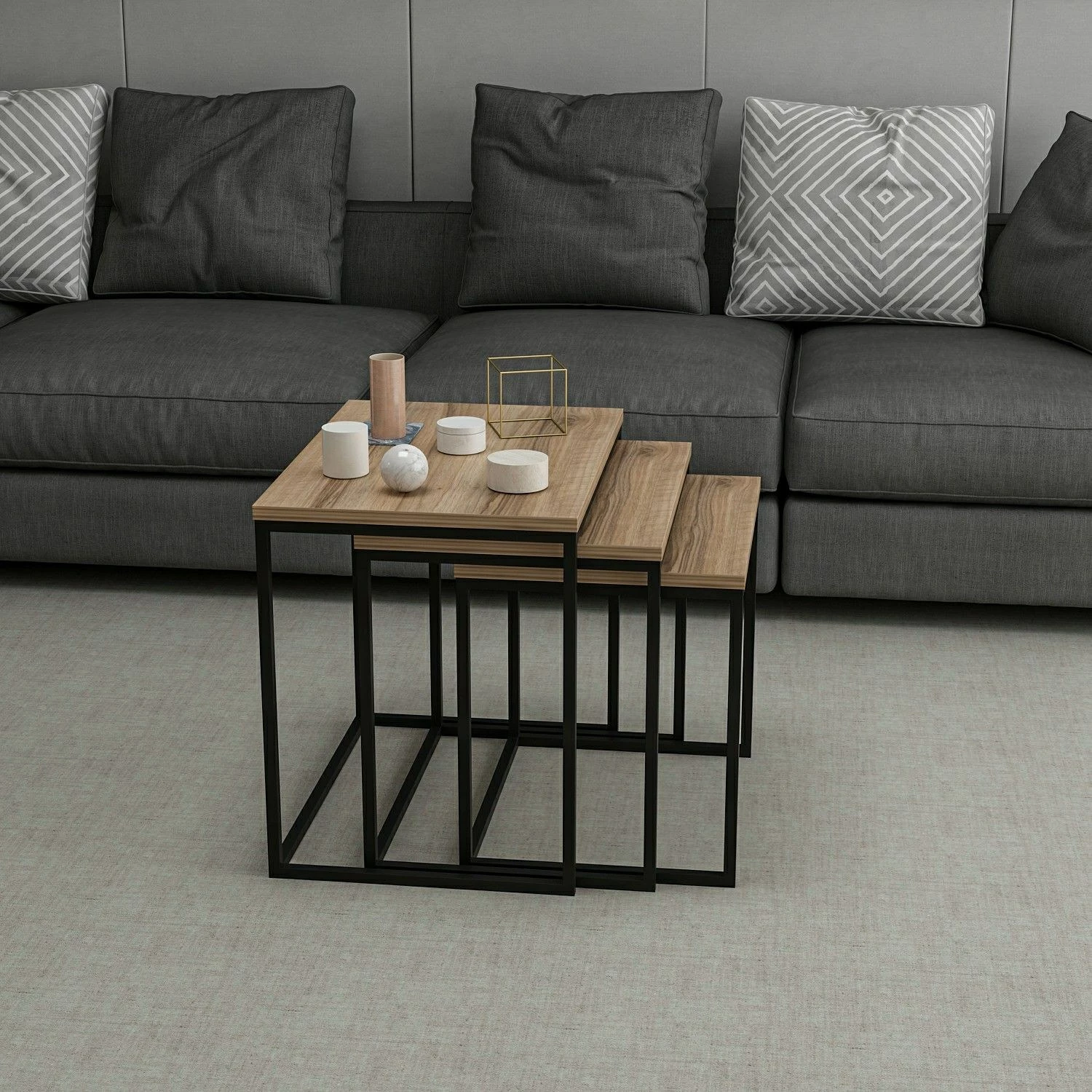 Set tavolina të ndërlidhura (3 copë), Hanah Home, Evia, ngjyrë arre
