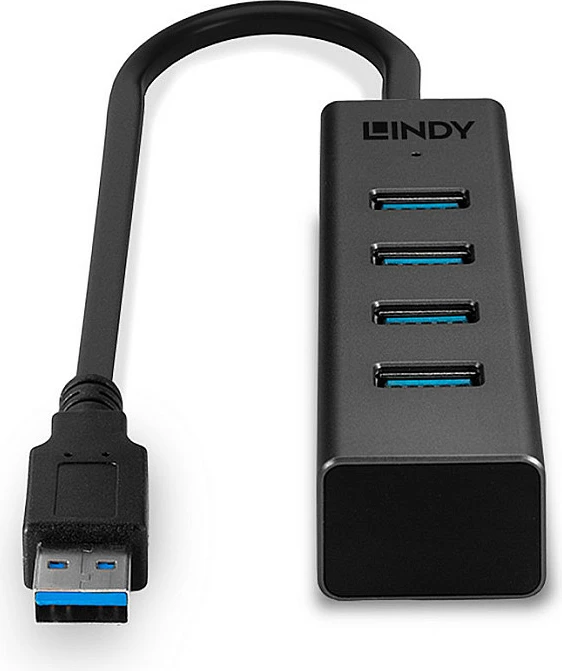USB Hub 4-Port LINDY USB 3.0/USB 3.2 Gen 1 Type-A, 5 Gbps, kabllo 0.3 m, i zi