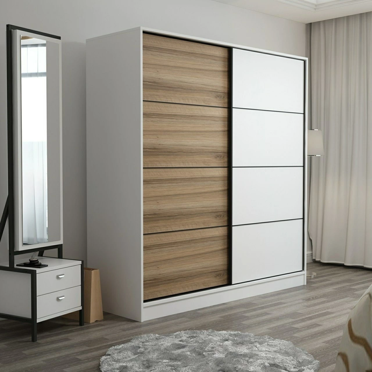 Dollap Skye Decor, bardhë-dore, 180x210x52cm