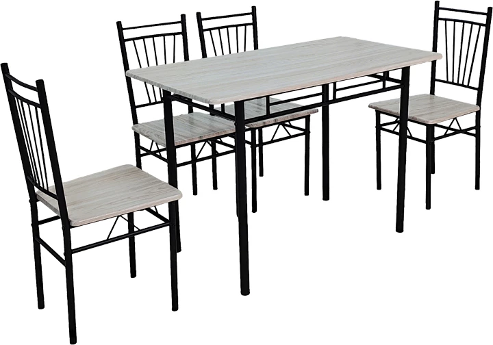 Tavolinë me karrige Roza, 5 copë, sonoma MDF, këmbë metalike të zeza, 120x65x75cm