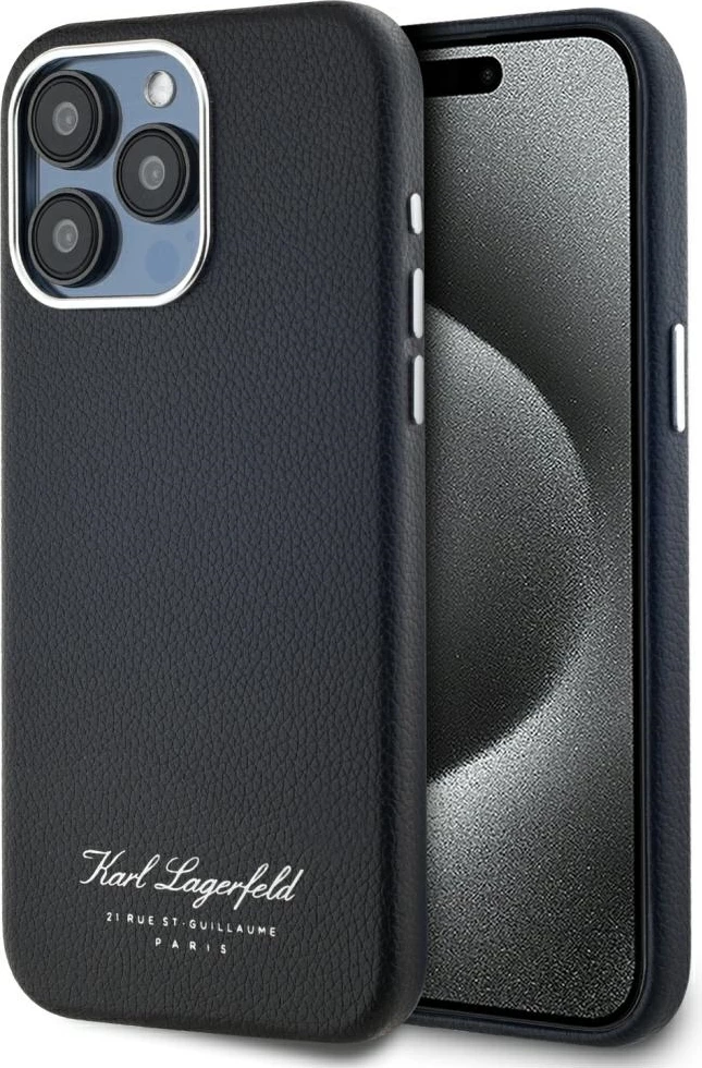 Mbështjellës Karl Lagerfeld Hotel RSG për iPhone 15 Pro, i zi