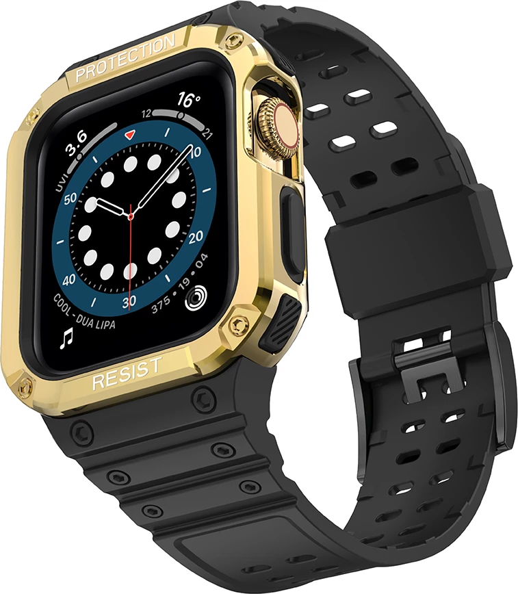 Mbështjellës me rrip për Apple Watch Hurtel, 41/40/38mm, i blinduar, e zezë/ari