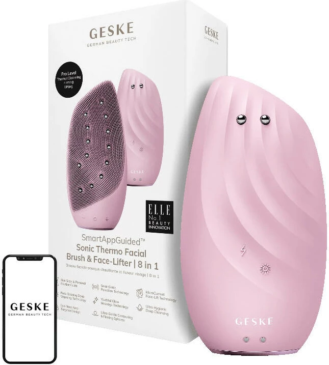 Furçë termale sonike për fytyrë & Face-Lifter 8n1 Geske me aplikacion, rozë