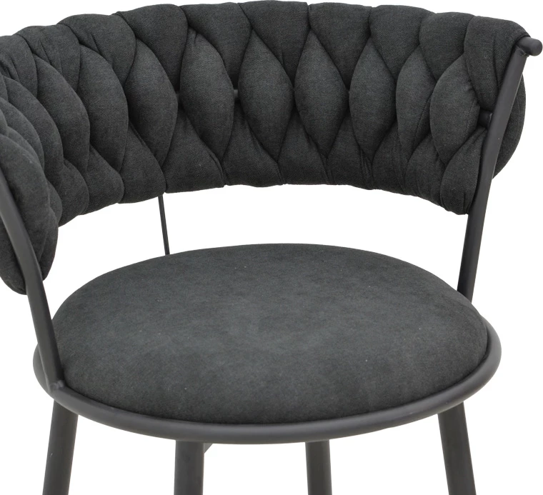 Karrige për bar Alkia, set prej 2 copë, material stof i zi, këmbë metalike të zeza, 50x56x95cm