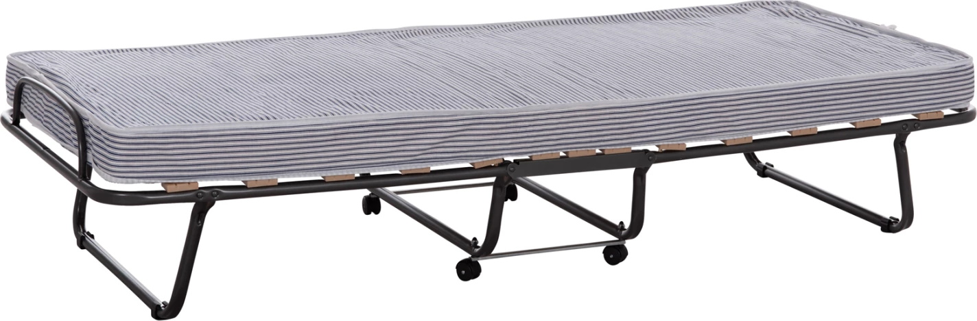 Krevat palosës metalik me rrota, dyshek blu-bardhë, NOBLE ΗΜ393.01, 80x182x37.5cm