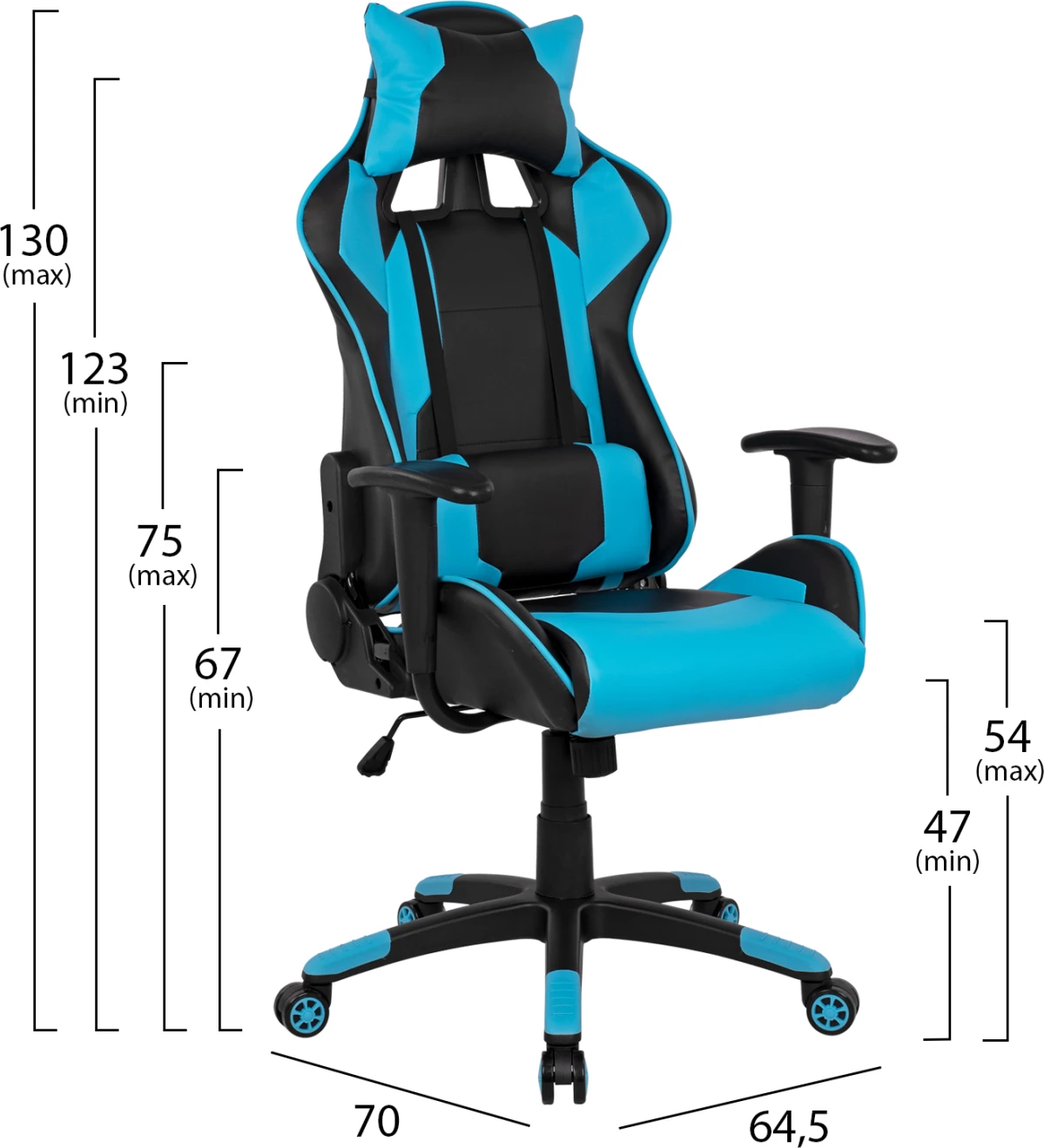 Karrige për gaming zyre, ngjyrë zezë-dritë blu, FH1072.08, 66,5x70x(122-129) cm