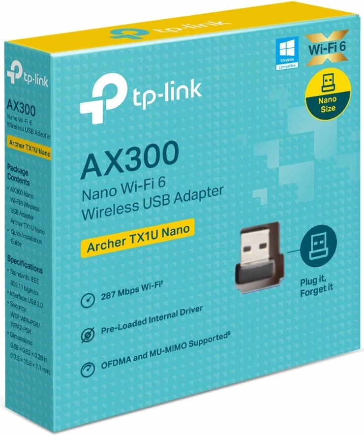 Adapter Wi‑Fi USB TP-Link Archer TX1U Nano Wi‑Fi 6 AX300 287 Mbps