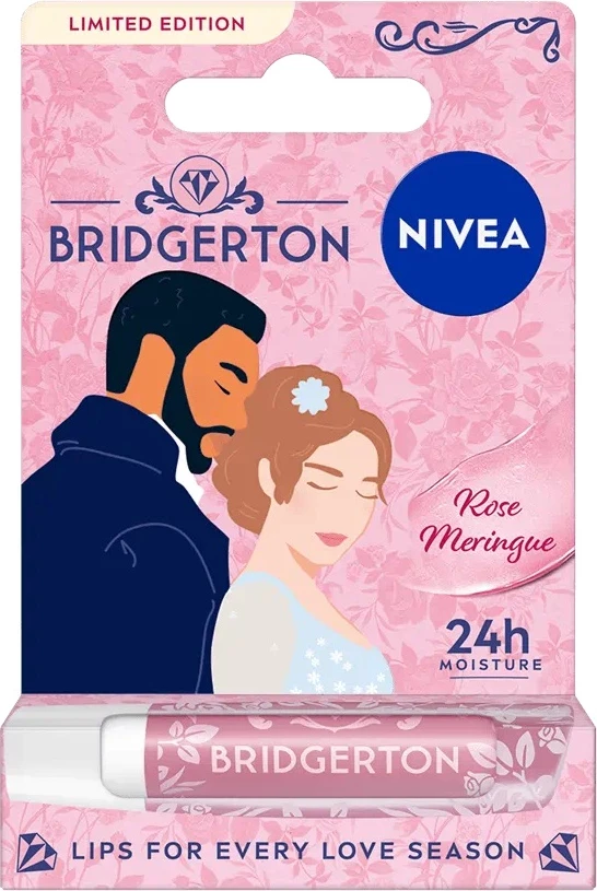 Balsam për buzë Nivea Bridgerton Edition Daphne&Simon Rose Meringue për femra, 4.8g