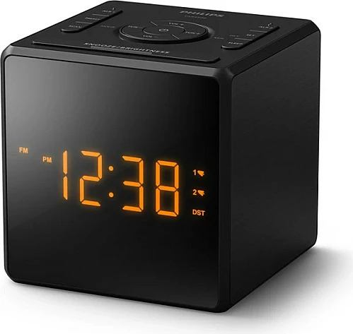 Orë alarmi digjitale Philips TAR4500/10, radio FM, port USB për karikim, e zezë
