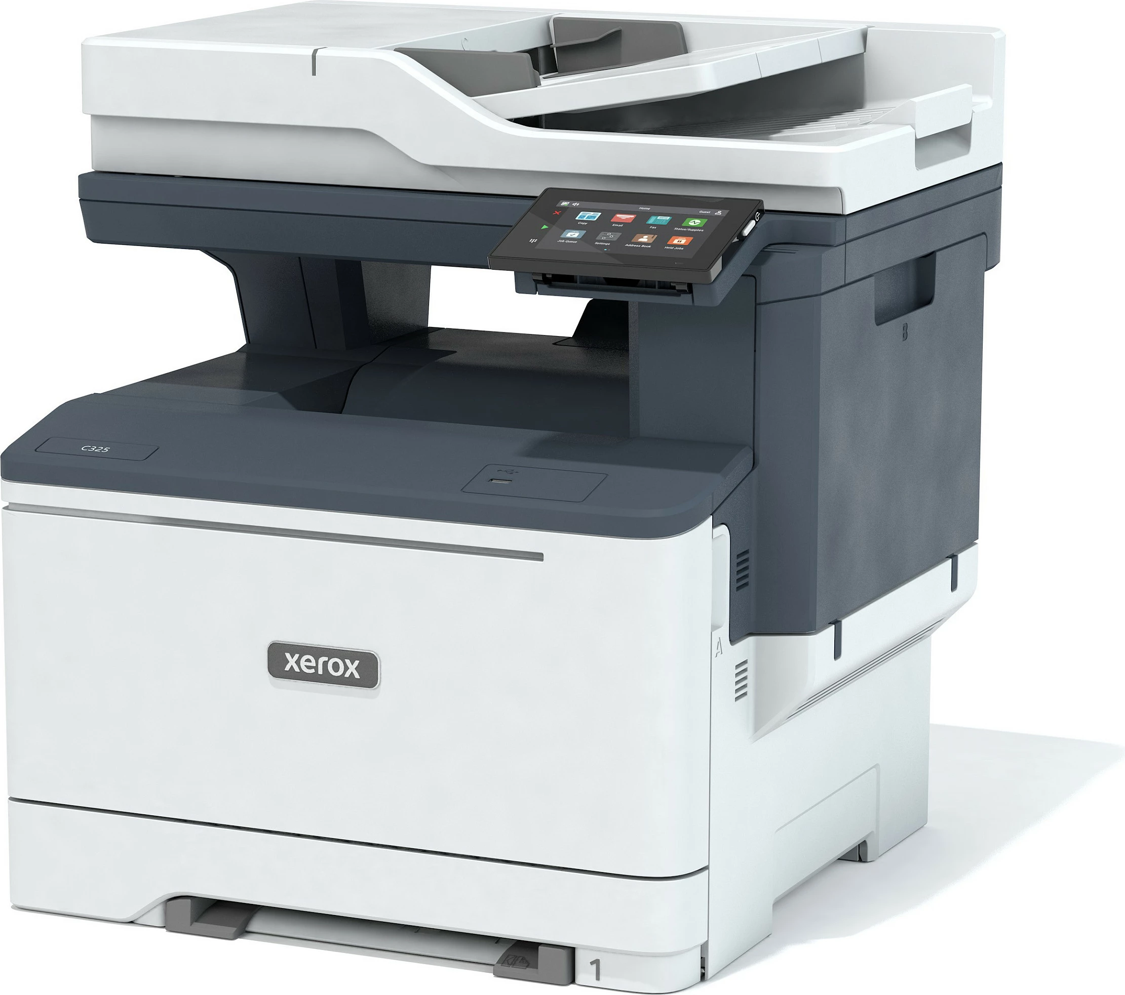 Printer multifunksional lazer me ngjyra Xerox C325, A4, 33ppm, Wi‑Fi, duplex, ADF, 2 tabaka, gri/bardhë