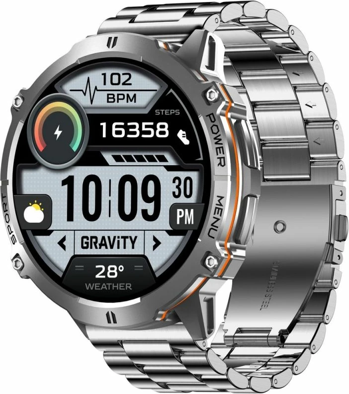 Smartwatch Gravity GT42-4 për meshkuj, rrip grafit + byzylyk